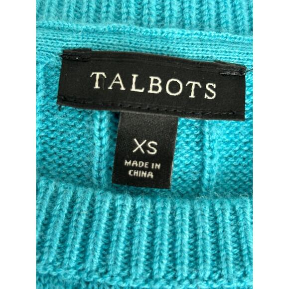 Talbots Sweater Womens Size XS Teal Blue Cable Knit Lambswool Blend Long Sleeve - Picture 6 of 10